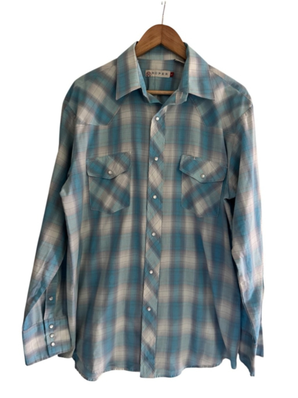 western pearl snap plaid shirt teal turquoise cowboy core roper